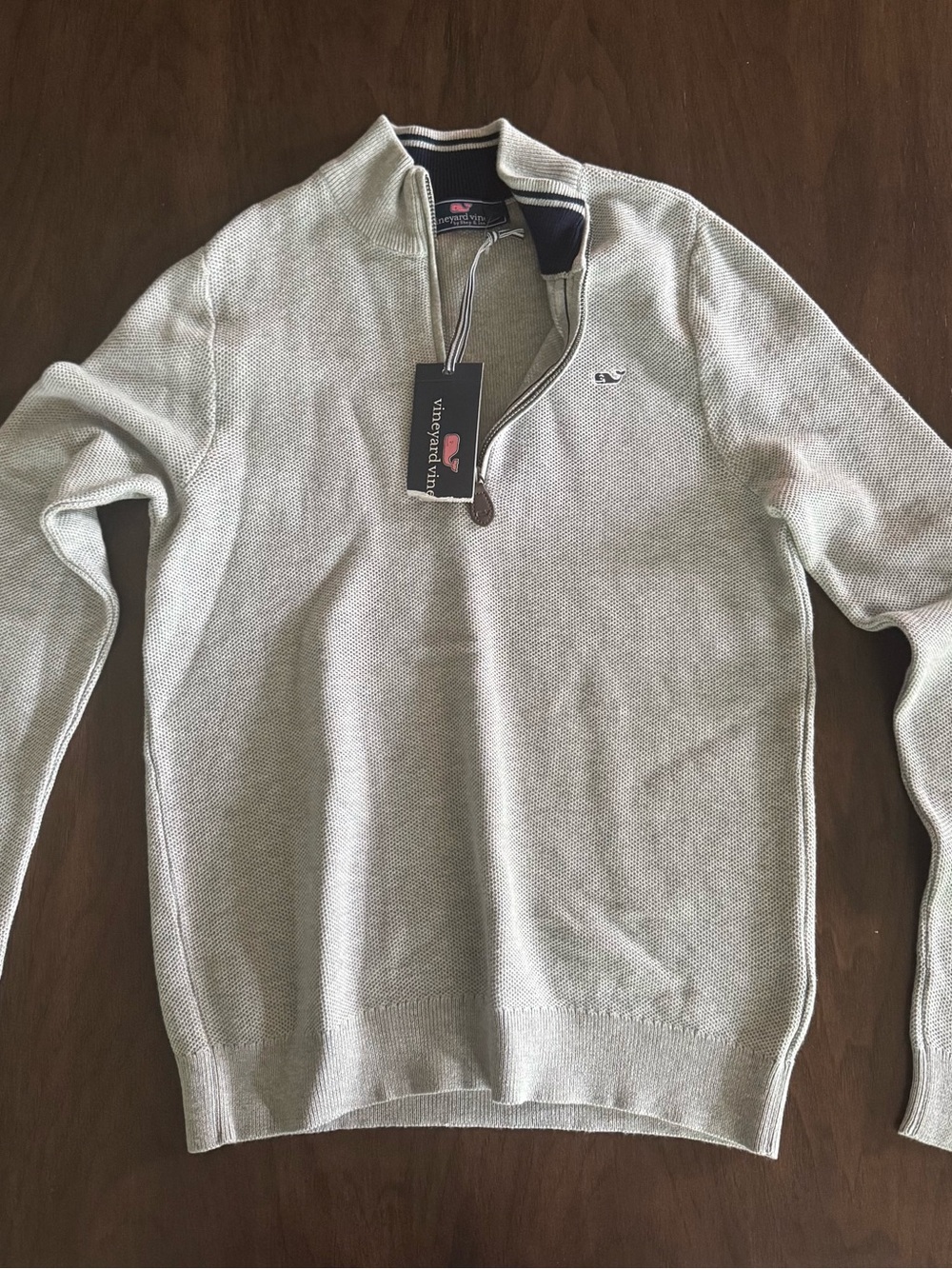 Vineyard Vines Boy’s Zip-Up Sweater in Light Gray with Navy Trim